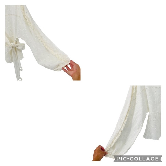 Zara Trf Collection Off-White Sheer Eyelet Fringe Wrap Boho Blouse - Sz S - Picture 8 of 16